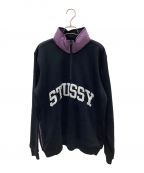 stussyステューシー）の古着「ハーフジップスウェット」｜ブラック×パープル