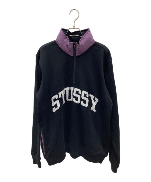 stussy（ステューシー）stussy (ステューシー) ハーフジップスウェット ブラック×パープル サイズ:Ｌの古着・服飾アイテム