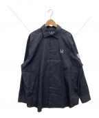 FRED PERRY×RAF SIMONSフレッドペリー×ラフシモンズ）の古着「バックパッチオーバーサイズシャツ」｜ブラック