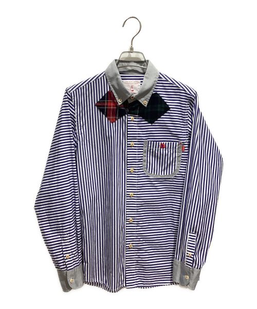 KAWATANI SHIRT（カワタニシャツ）KAWATANI SHIRT (カワタニシャツ) パッチワークシャツ 河谷シャツ ネイビー×ホワイト サイズ:XSの古着・服飾アイテム