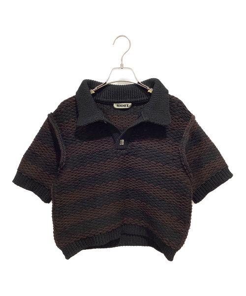 NKNIT（ンニット）NKNIT (ンニット) striped sponge knit ブラックxブラウン サイズ:1の古着・服飾アイテム