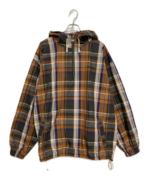 KEBOZ（ケボズ）KEBOZ (ケボズ) CHECK HALF ZIP-UP HOODED SHIRT ブラウン サイズ:Mの古着・服飾アイテム