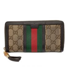 GUCCI（グッチ）の古着「ラウンドファスナー長財布」｜ベージュ×ブラウン