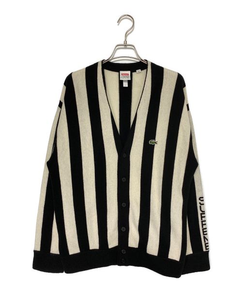 SUPREME（シュプリーム）SUPREME (シュプリーム) LACOSTE (ラコステ) Stripe Cardigan ホワイト×ブラック サイズ:Sの古着・服飾アイテム