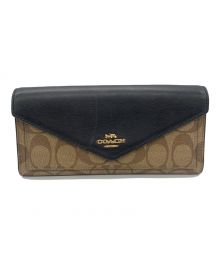 COACH（コーチ）の古着「Signature envelope Wallet (シグネチャー　エンベロープ　ウォレット)　」｜ベージュ×ブラック