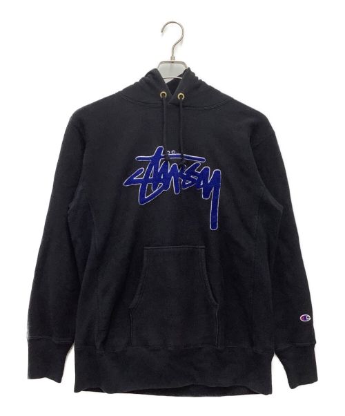 stussy（ステューシー）stussy (ステューシー) Champion (チャンピオン) リバースウィーブパーカー ブラック サイズ:XLの古着・服飾アイテム