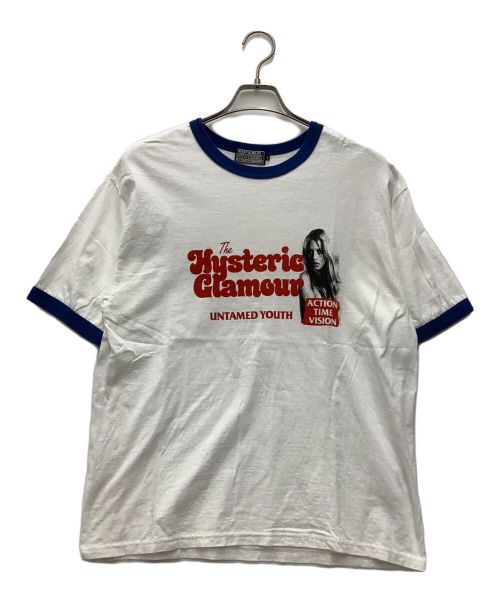 Hysteric Glamour（ヒステリックグラマー）Hysteric Glamour (ヒステリックグラマー) リンガーtシャツ/23SS UNTAMED YOUTH ホワイト×ブルー サイズ:SIZE Lの古着・服飾アイテム