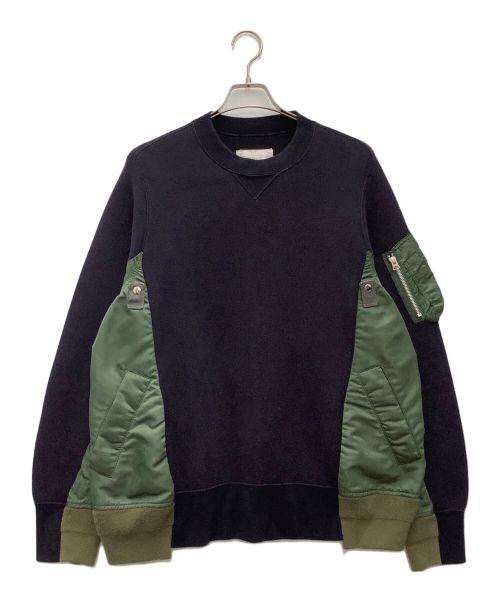 sacai（サカイ）sacai (サカイ) Sponge Sweat MA-1 Pullover　再構築ドッキングスウェット グリーン×ネイビー サイズ:SIZE 2の古着・服飾アイテム