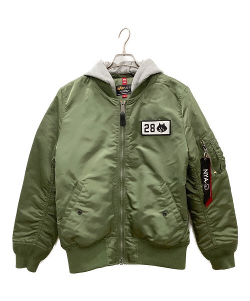 ALPHA INDUSTRIES（アルファインダストリーズ）ALPHA INDUSTRIES (アルファインダストリーズ) にゃー (ニャー) ALPHA INDUSTRIES　にゃー　MA-1ジャケット カーキ サイズ:Mサイズの古着・服飾アイテム