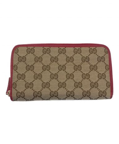 中古・古着通販】GUCCI (グッチ) GGキャンバス長財布 ベージュ×レッド