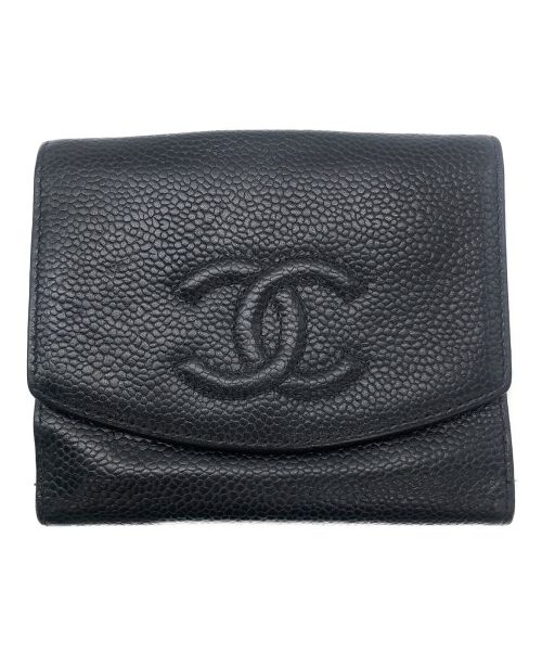 CHANEL（シャネル）CHANEL (シャネル) Wホック財布 キャビアスキン ブラックの古着・服飾アイテム