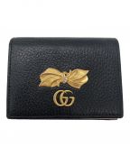 GUCCIグッチ）の古着「リボンコンパクトウォレット GGマーモント」｜ブラック×ピンク