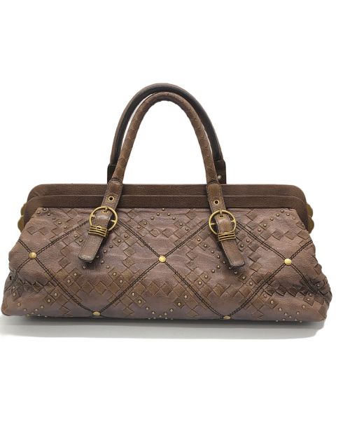 BOTTEGA VENETA（ボッテガベネタ）BOTTEGA VENETA (ボッテガベネタ) イントレチャートスタッズハンドバッグ ブラウンの古着・服飾アイテム