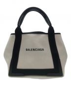 BALENCIAGAバレンシアガ）の古着「ネイビーカバスキャンバストートバッグ」｜ブラック×ベージュ