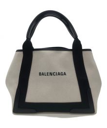 BALENCIAGA（バレンシアガ）の古着「ネイビーカバスキャンバストートバッグ」｜ブラック×ベージュ