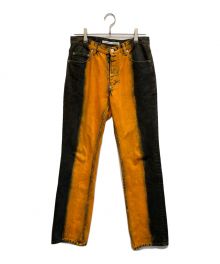 JOHN LAWRENCE SULLIVAN（ジョン ローレンス サリバン）の古着「OVERDYED DENIM 5POCKET PANTS」｜オレンジ×ブラック