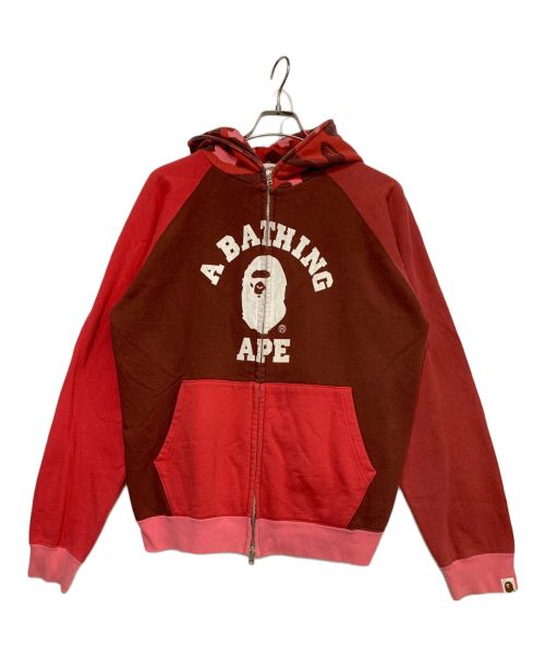 A BATHING APE（アベイシングエイプ）A BATHING APE (アベイシングエイプ) ジップパーカー レッド×ブラウン サイズ:Mの古着・服飾アイテム