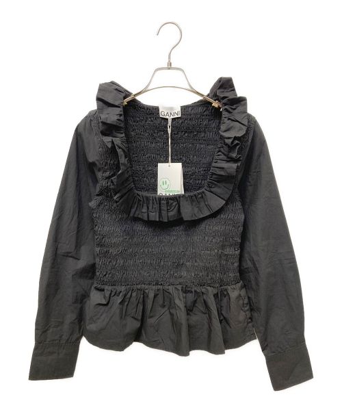 GANNI（ガニー）Ganni (ガニー) smocked cotton top ブラック サイズ:36の古着・服飾アイテム