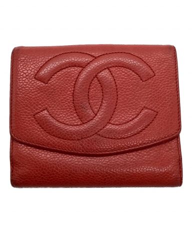 【中古・古着通販】CHANEL (シャネル) 2つ折り財布 レッド