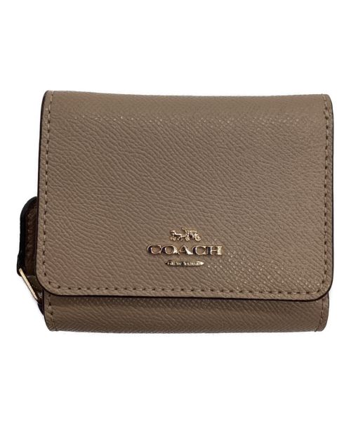 COACH（コーチ）COACH (コーチ) 3つ折り財布 ベージュ ×ワインレッドの古着・服飾アイテム