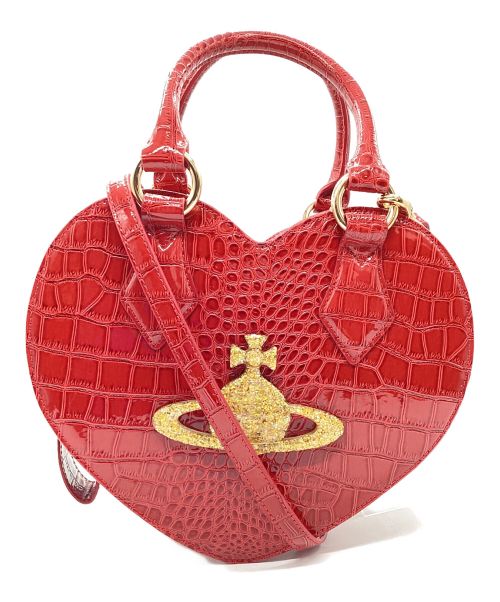 Vivienne Westwood RED LABEL（ヴィヴィアンウエストウッドレッドレーベル）Vivienne Westwood RED LABEL (ヴィヴィアンウエストウッドレッドレーベル) ハート型ハンドバッグ レッド×ゴールドの古着・服飾アイテム