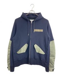 sacai（サカイ）の古着「Nylon Twill Mix Sponge Sweat Blouson」｜ネイビー×オリーブ