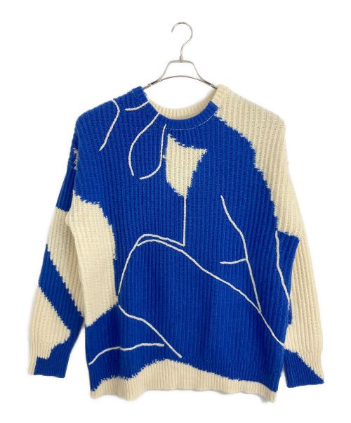 Ameri（アメリ）Ameri (アメリ) ABSTRUCT WOMAN PAINT KNIT ブルー×アイボリー サイズ:FREEの古着・服飾アイテム