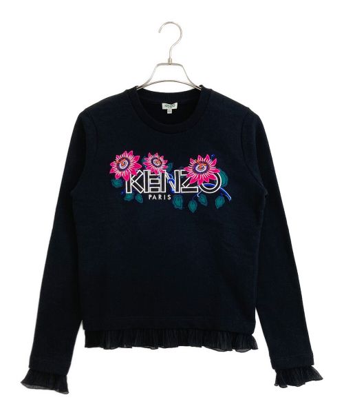 KENZO（ケンゾー）KENZO (ケンゾー) KENZO Passion Flower Logo Ruffle Hem Sweatshirt ブラック サイズ:XSの古着・服飾アイテム