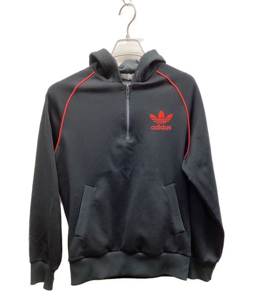 adidas（アディダス）adidas (アディダス) ハーフジップパーカー ブラック×レッド サイズ:Mの古着・服飾アイテム