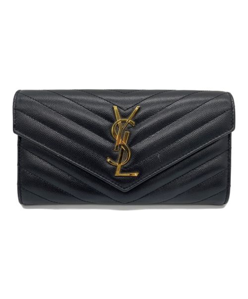 Yves Saint Laurent（イヴサンローラン）Yves Saint Laurent (イヴサンローラン) 長財布 ラージ フラップ ウォレット ブラックの古着・服飾アイテム