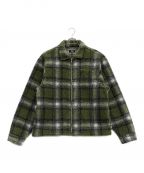 stussyステューシー）の古着「Shadow Plaid Sherpa Zip Shirt」｜グリーン