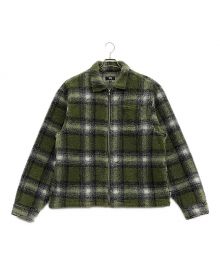 stussy（ステューシー）の古着「Shadow Plaid Sherpa Zip Shirt」｜グリーン