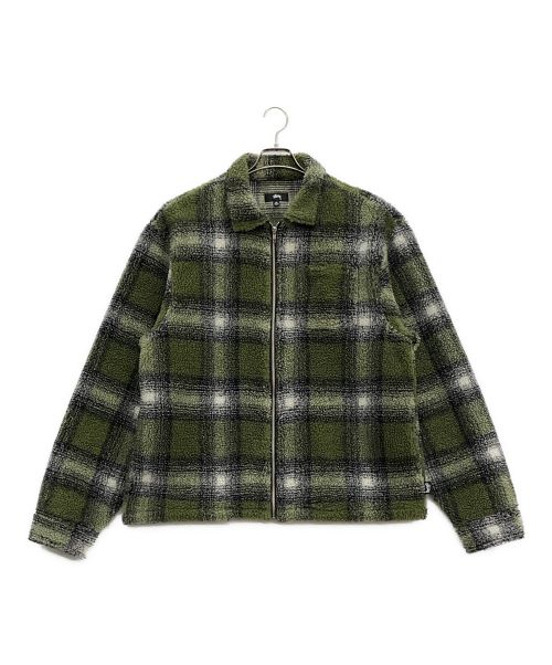 stussy（ステューシー）stussy (ステューシー) Shadow Plaid Sherpa Zip Shirt グリーン サイズ:XLの古着・服飾アイテム