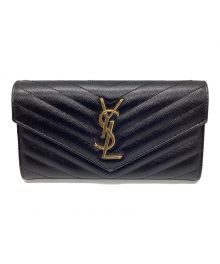 Yves Saint Laurent（イヴサンローラン）の古着「ラージフラップウォレット」｜ブラック×ゴールド