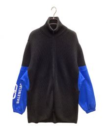 BALENCIAGA（バレンシアガ）の古着「ジップアップニットカーディガン」｜ブラック×ブルー