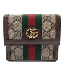 GUCCI（グッチ）の古着「フレンチフラップウォレット」｜ブラウン×グリーン