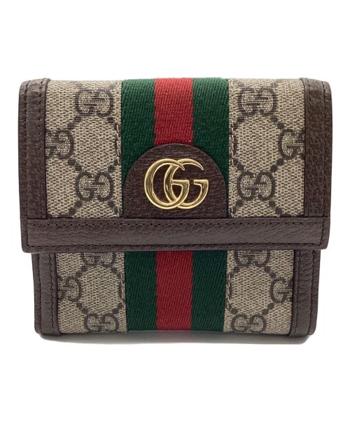 GUCCI（グッチ）GUCCI (グッチ) フレンチフラップウォレット ブラウン×グリーンの古着・服飾アイテム