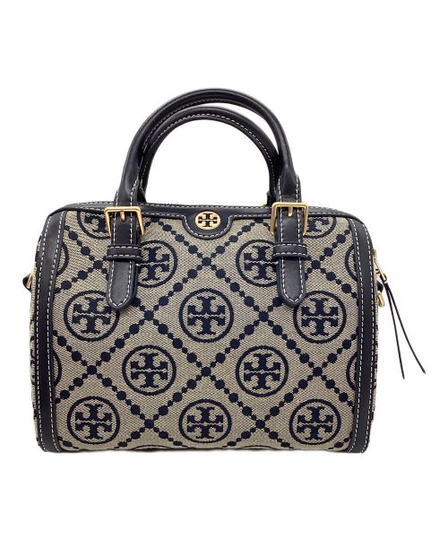 TORY BURCH（トリーバーチ）TORY BURCH (トリーバーチ) Tモノグラム キャンバスミニバレル 2WAYキャンバスバッグ グレー×ネイビーの古着・服飾アイテム