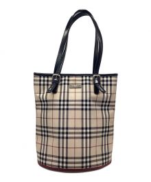 BURBERRY BLUE LABEL（バーバリーブルーレーベル）の古着「バケツ型トートバッグ」｜ベージュ×ブラック