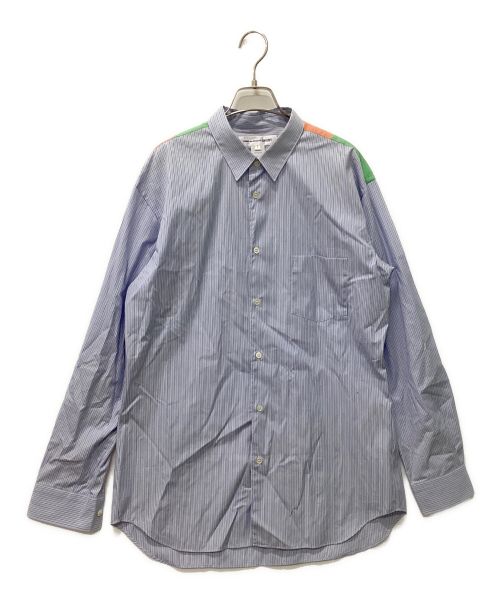 COMME des GARCONS SHIRT（コムデギャルソンシャツ）COMME des GARCONS SHIRT (コムデギャルソンシャツ) パッチワークショルダー切替ストライプシャツ ブルー サイズ:Lの古着・服飾アイテム