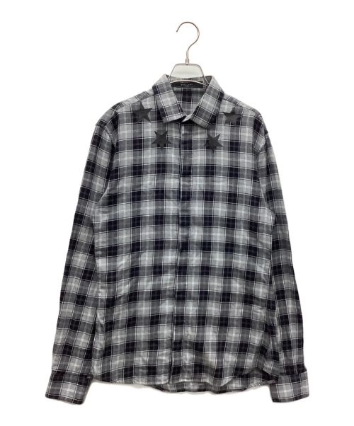 GIVENCHY（ジバンシィ）GIVENCHY (ジバンシィ) スタープリントチェックシャツ グレー サイズ:Mの古着・服飾アイテム