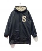 stussy×Championステューシー×チャンピオン）の古着「ボアベンチコート」｜ブラック