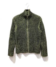 beautiful people（ビューティフルピープル）の古着「poliester cord wool rib zip cardiganドライバーズニット」｜ブラック×グリーン