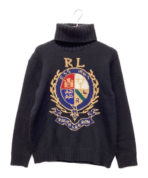 POLO RALPH LAUREN（ポロ・ラルフローレン）POLO RALPH LAUREN (ポロ・ラルフローレン) エンブレムタートルネックニット ブラック サイズ:Sの古着・服飾アイテム