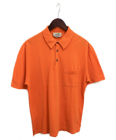 エルメス HERMES Tシャツ 半袖 H刺繍 ポロ素材 M オレンジ
