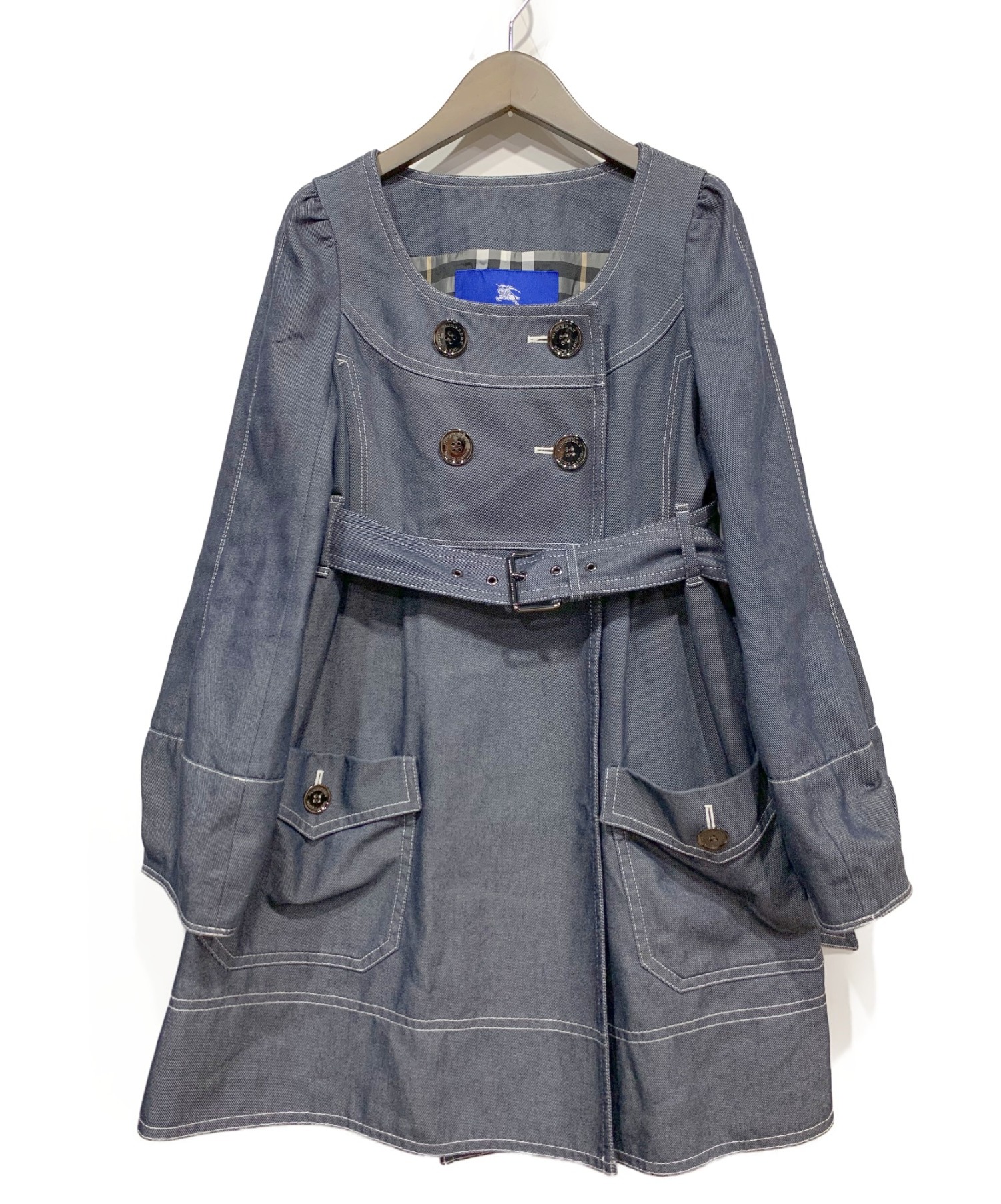 中古 古着通販 Burberry Blue Label バーバリーブルーレーベル デニムノーカラーコート ネイビー サイズ 38 ブランド 古着通販 トレファク公式 Trefac Fashion