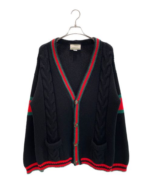 GUCCI（グッチ）GUCCI (グッチ) オーバーサイズ ケーブルニット カーディガン ブラック サイズ:XLの古着・服飾アイテム