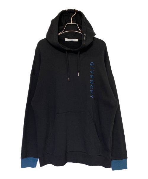 GIVENCHY（ジバンシィ）GIVENCHY (ジバンシィ) Vertical Embroidered Logo Hoody ブラック×ブルー サイズ:Sの古着・服飾アイテム