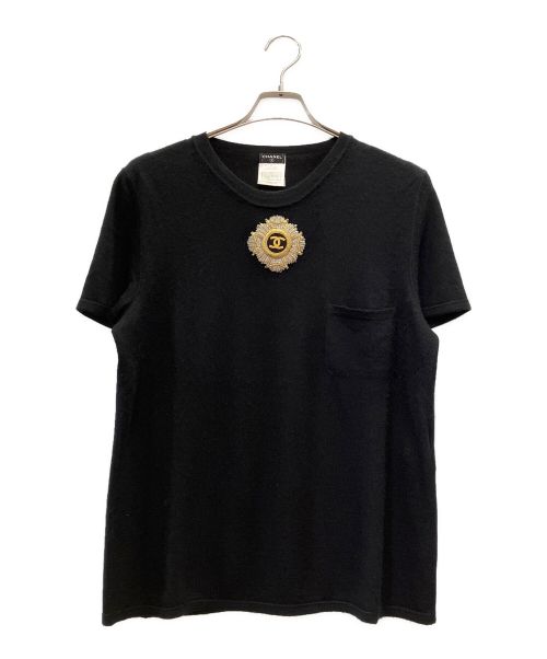 CHANEL（シャネル）CHANEL (シャネル) ロゴエンブレムワッペンカシミヤニット ブラック サイズ:50の古着・服飾アイテム