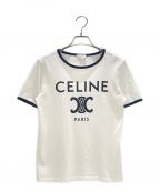 CELINEセリーヌ）の古着「トリオンフロゴリンガーTシャツ」｜ホワイト×ネイビー